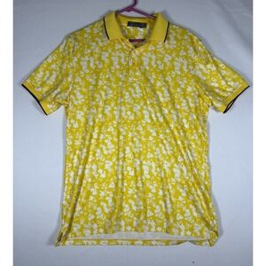 G/Fore Polo Shirt Men's Medium FLYY Yellow Blossom Rib Collar Tech Jersey AOP